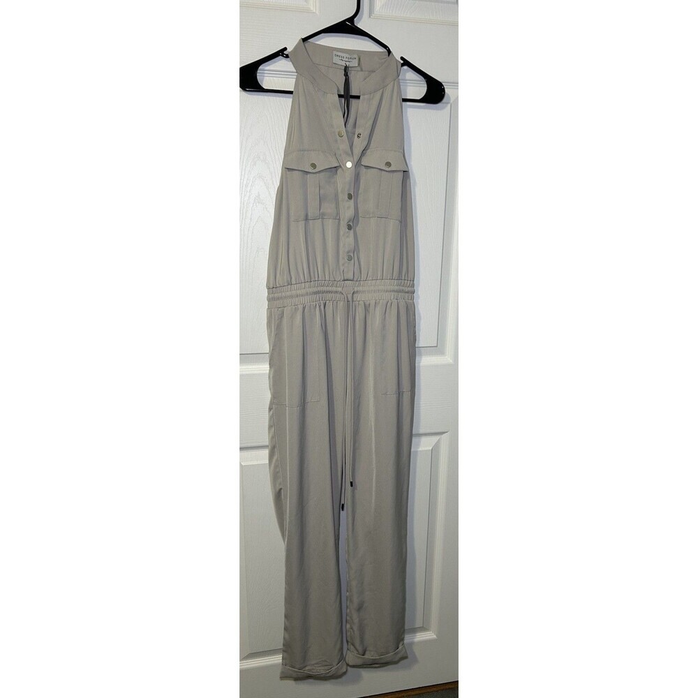Dress Forum Women’s Sleeveless Utility Jumpsuit Light Khaki Size Small NWOT